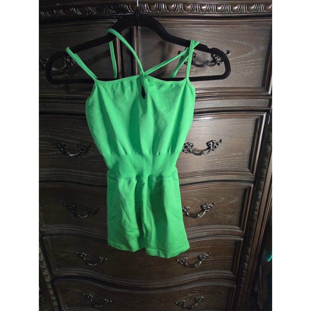 Free People Movement Hot Shot Mini Romper Green Strappy Ribbed XS/S